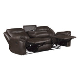 Aram Dark Brown Faux Leather Double Glider Reclining Loveseat with Center Console, Receptacles and USB Ports from Homelegance - Luna Furniture