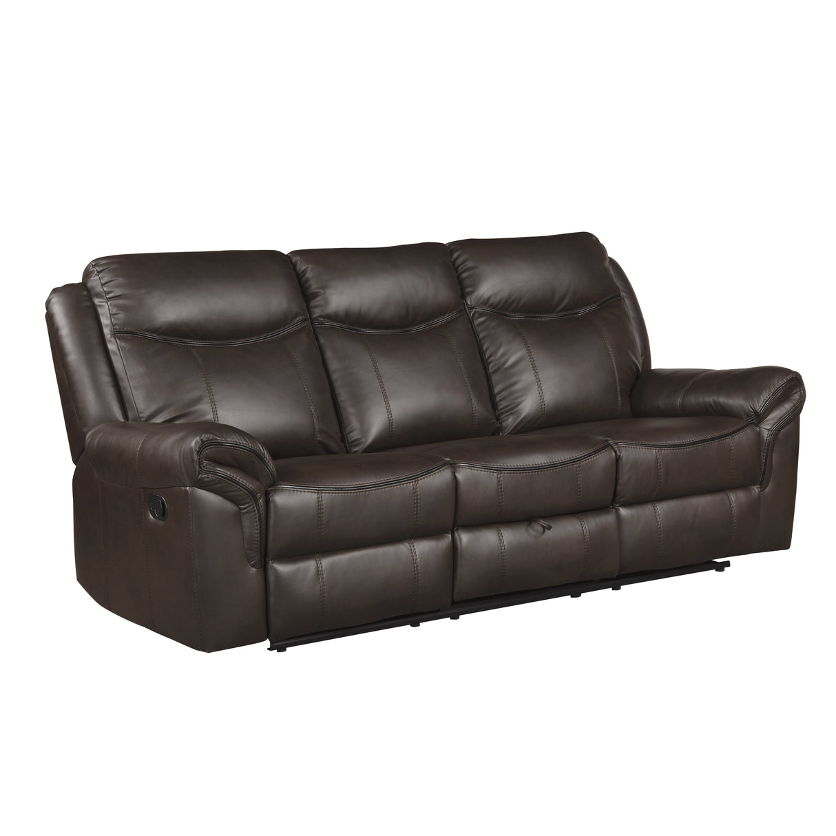 Aram Dark Brown Faux Leather Double Glider Reclining Loveseat with Center Console, Receptacles and USB Ports from Homelegance - Luna Furniture