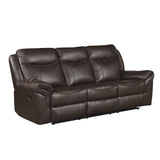 Aram Dark Brown Faux Leather Double Glider Reclining Loveseat with Center Console, Receptacles and USB Ports from Homelegance - Luna Furniture
