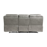 Aram Gray Faux Leather Double Glider Reclining Loveseat with Center Console, Receptacles and USB Ports from Homelegance - Luna Furniture