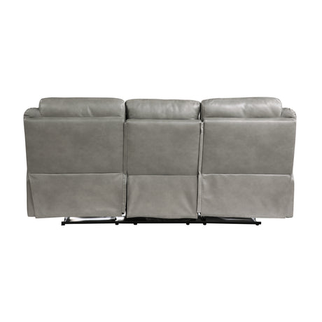 Aram Gray Faux Leather Double Glider Reclining Loveseat with Center Console, Receptacles and USB Ports from Homelegance - Luna Furniture