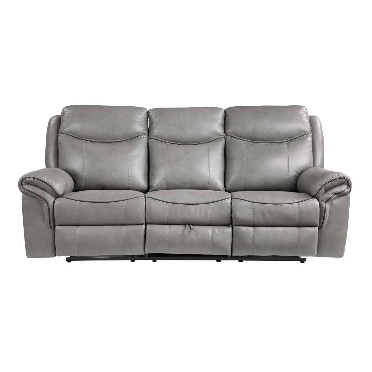 Aram Gray Faux Leather Double Glider Reclining Loveseat with Center Console, Receptacles and USB Ports from Homelegance - Luna Furniture