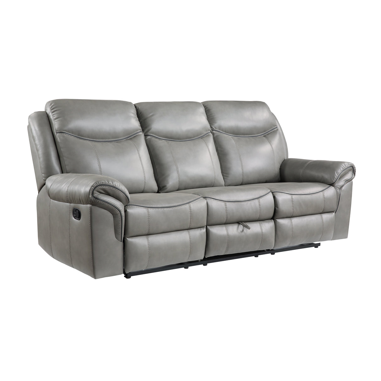 Aram Gray Faux Leather Double Glider Reclining Loveseat with Center Console, Receptacles and USB Ports from Homelegance - Luna Furniture