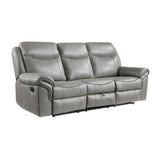 Aram Gray Faux Leather Double Glider Reclining Loveseat with Center Console, Receptacles and USB Ports from Homelegance - Luna Furniture
