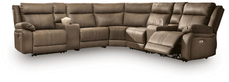 Max-Momentum Biscotti 7-Piece Power Reclining Sectional with Audio Consoles from Ashley - Luna Furniture