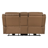 8301BRW-2PW Power Double Reclining Love Seat with Center Console, Hidden Arms Cup Holders, Charging Ports and Wireless Charger from Homelegance - Luna Furniture