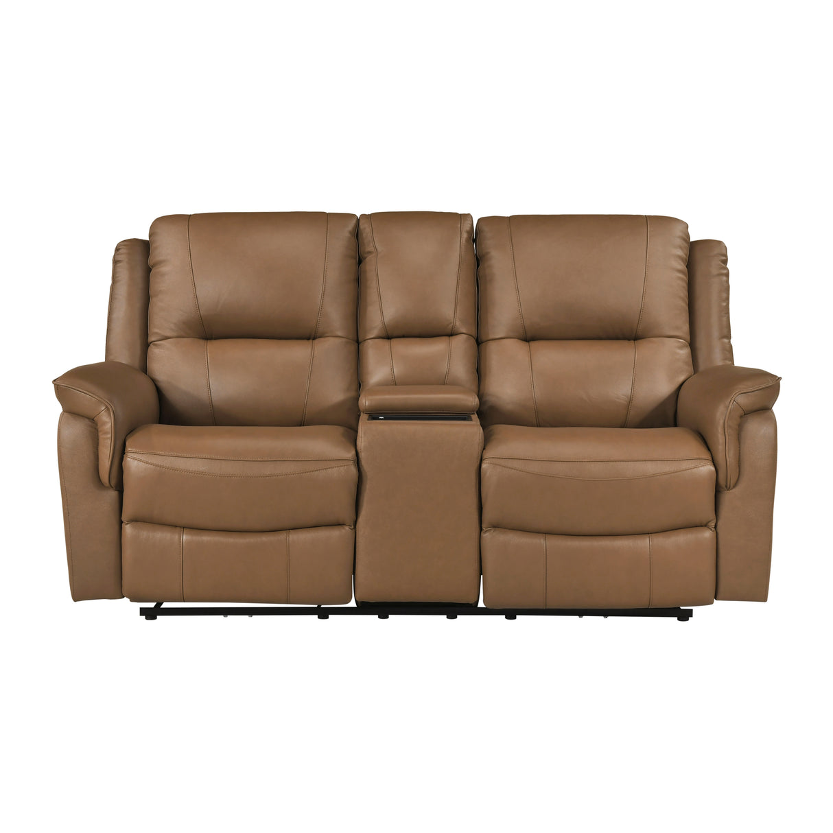 8301BRW-2PW Power Double Reclining Love Seat with Center Console, Hidden Arms Cup Holders, Charging Ports and Wireless Charger from Homelegance - Luna Furniture