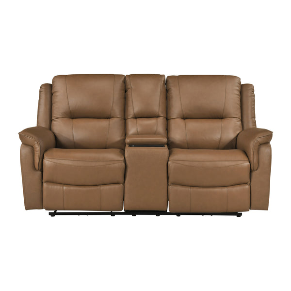 Haven Brown Power Double Reclining Loveseat with Center Console, Hidden Arms Cup Holders, Charging Ports and Wireless Charger