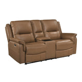 8301BRW-2PW Power Double Reclining Love Seat with Center Console, Hidden Arms Cup Holders, Charging Ports and Wireless Charger from Homelegance - Luna Furniture