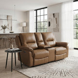 8301BRW-2PW Power Double Reclining Love Seat with Center Console, Hidden Arms Cup Holders, Charging Ports and Wireless Charger from Homelegance - Luna Furniture