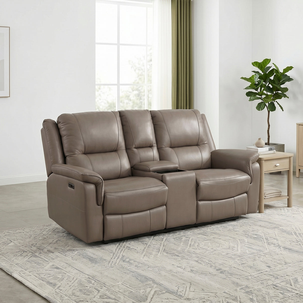 8301DTP-2PW Power Double Reclining Love Seat with Center Console, Hidden Arms Cup Holders, Charging Ports and Wireless Charger from Homelegance - Luna Furniture