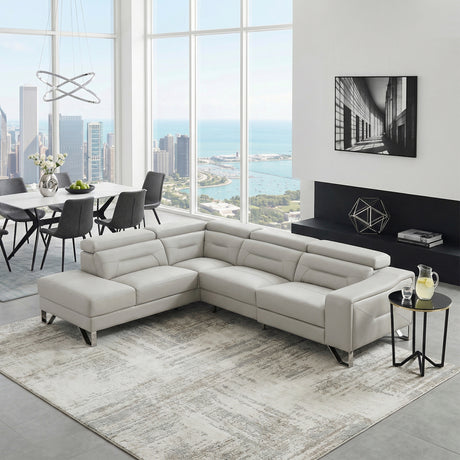 Ventura Light Gray Leather Left Side Chaise Sectional with Adjustable Headrests from Homelegance - Luna Furniture