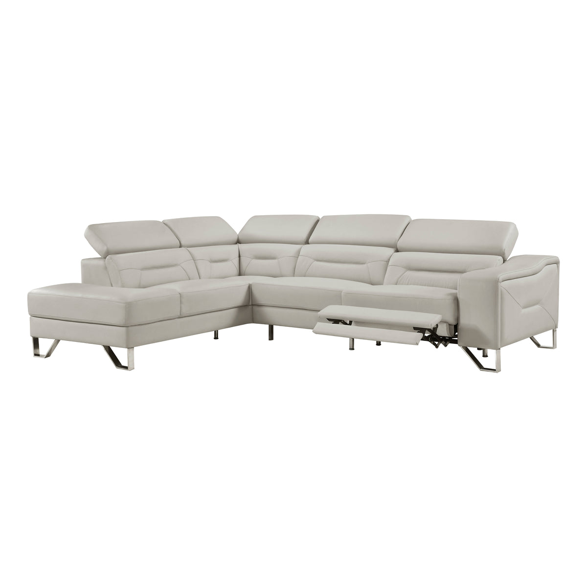 Ventura Light Gray Leather Left Side Chaise Sectional with Adjustable Headrests from Homelegance - Luna Furniture