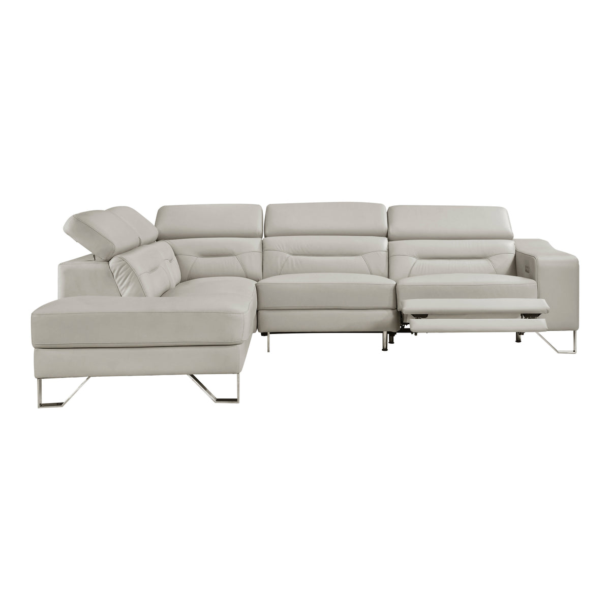 Ventura Light Gray Leather Left Side Chaise Sectional with Adjustable Headrests from Homelegance - Luna Furniture