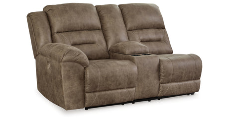 Ravenel Fossil Left-Arm Facing Power Reclining Loveseat with Console from Ashley - Luna Furniture