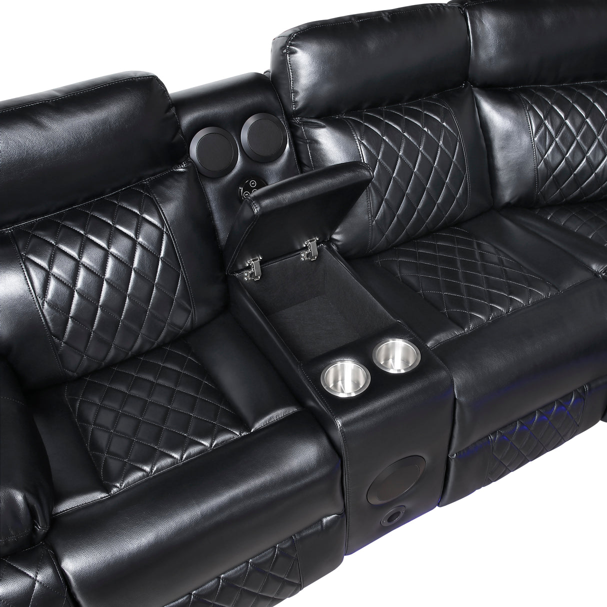 8315BLK*SCPW (3)3-Piece Power Reclining Sectional with Two Consoles, Speakers, Subwoofer, LED Lighting and Charging Port from Homelegance - Luna Furniture