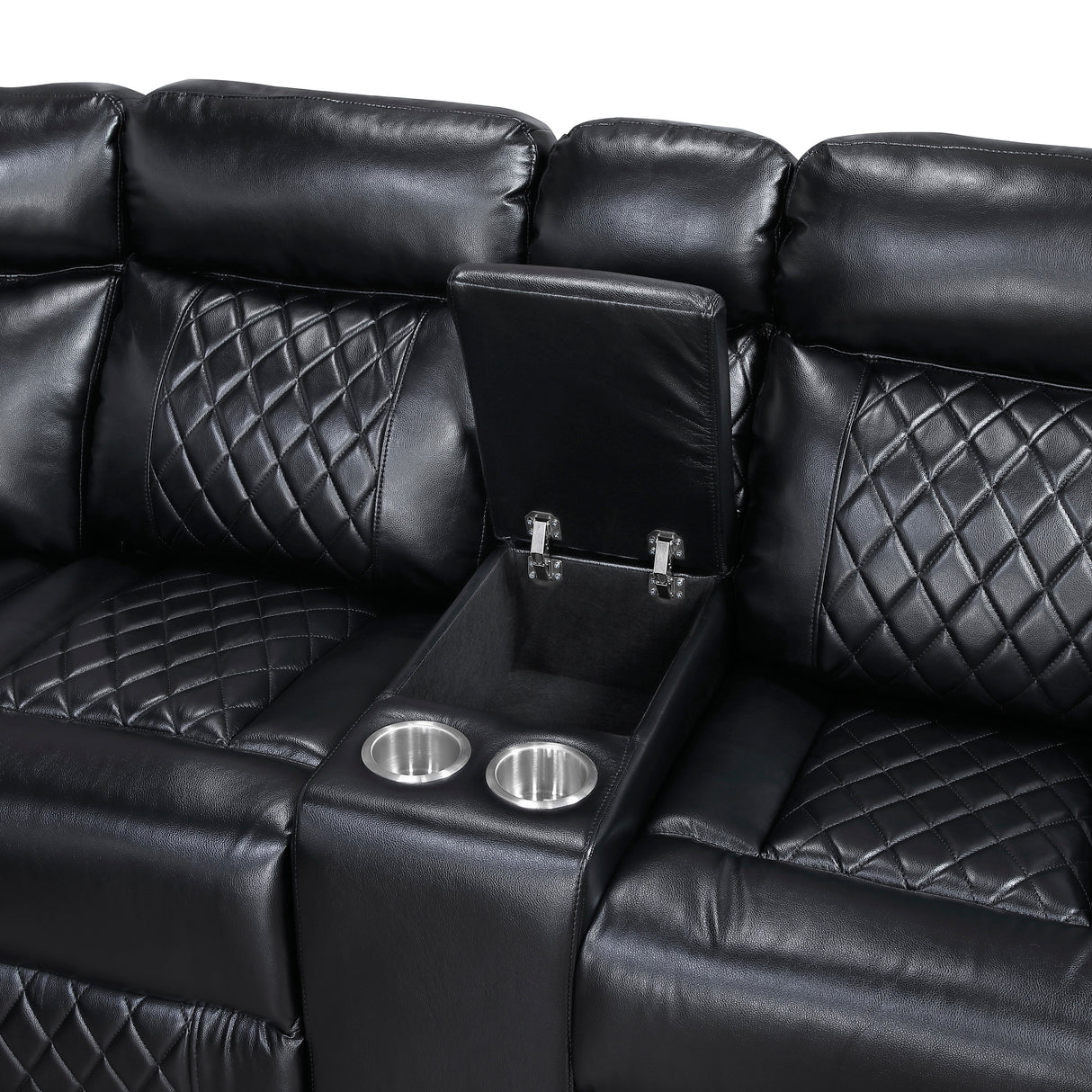 8315BLK*SCPW (3)3-Piece Power Reclining Sectional with Two Consoles, Speakers, Subwoofer, LED Lighting and Charging Port from Homelegance - Luna Furniture