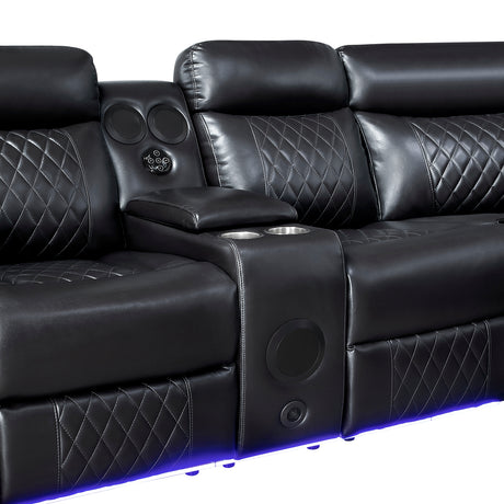Cipher Black 3-Piece Power Reclining Sectional with Two Consoles, Speakers, Subwoofer, LED Lighting and Charging Port from Homelegance - Luna Furniture