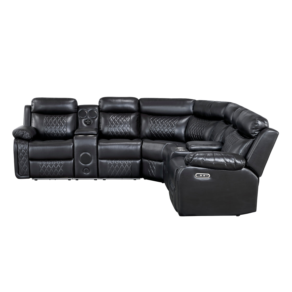 8315BLK*SCPW (3)3-Piece Power Reclining Sectional with Two Consoles, Speakers, Subwoofer, LED Lighting and Charging Port from Homelegance - Luna Furniture