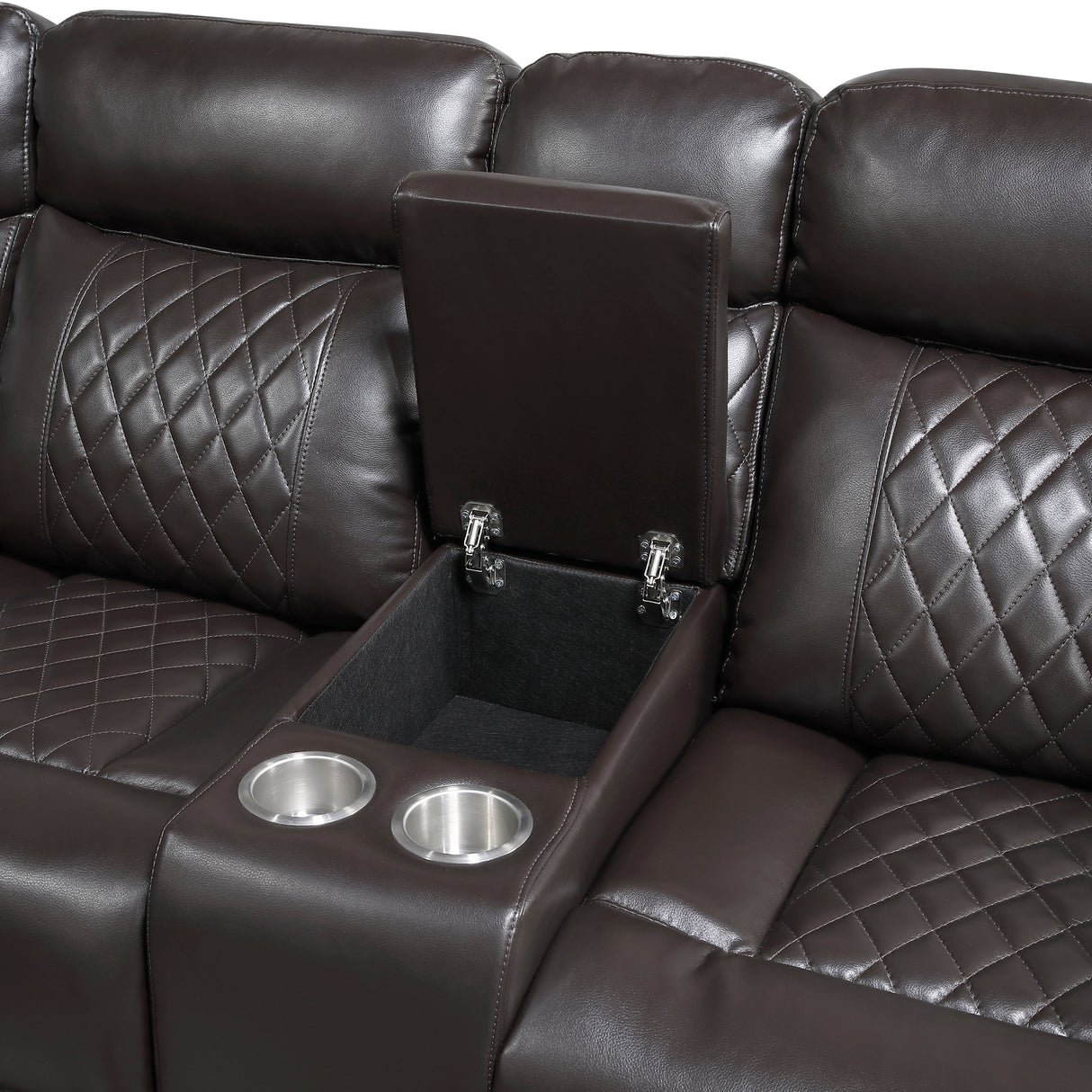 8315DBR*SCPW (3)3-Piece Power Reclining Sectional with Two Consoles, Speakers, Subwoofer, LED Lighting and Charging Port from Homelegance - Luna Furniture