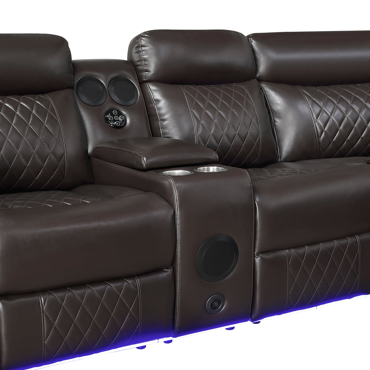 8315DBR*SCPW (3)3-Piece Power Reclining Sectional with Two Consoles, Speakers, Subwoofer, LED Lighting and Charging Port from Homelegance - Luna Furniture