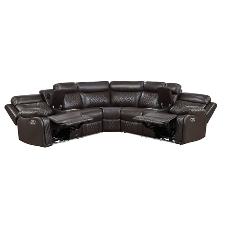Cipher Dark Brown 3-Piece Power Reclining Sectional with Two Consoles, Speakers, Subwoofer, LED Lighting and Charging Port from Homelegance - Luna Furniture