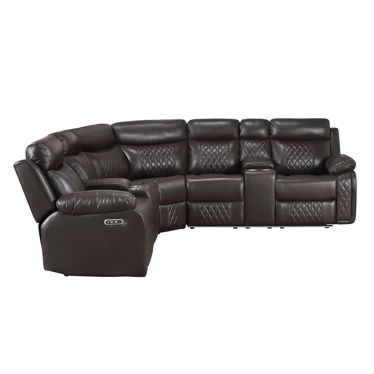 8315DBR*SCPW (3)3-Piece Power Reclining Sectional with Two Consoles, Speakers, Subwoofer, LED Lighting and Charging Port from Homelegance - Luna Furniture
