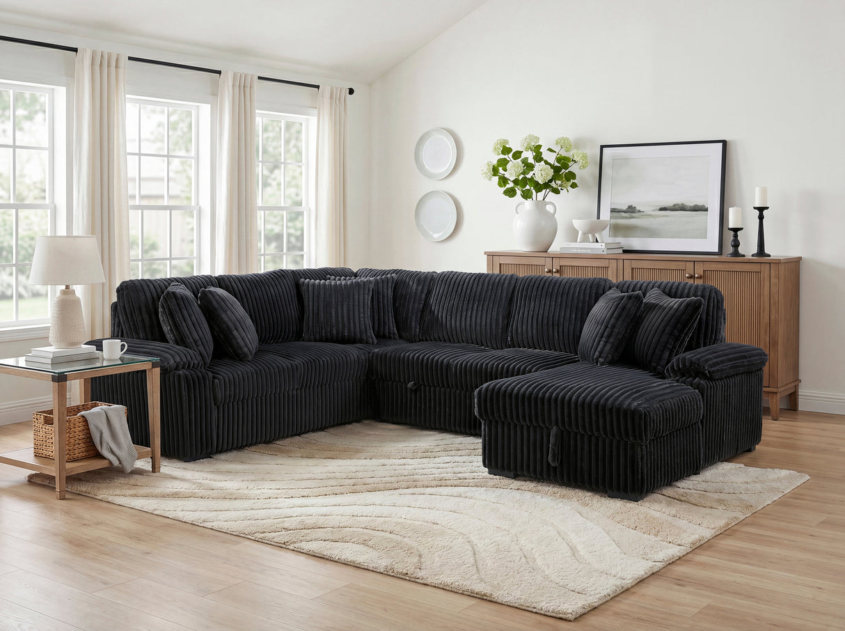 8317BLK*33LRC (3)3-Piece Sectional with Pull-out Bed, Right Side Chaise and Hidden Storage from Homelegance - Luna Furniture