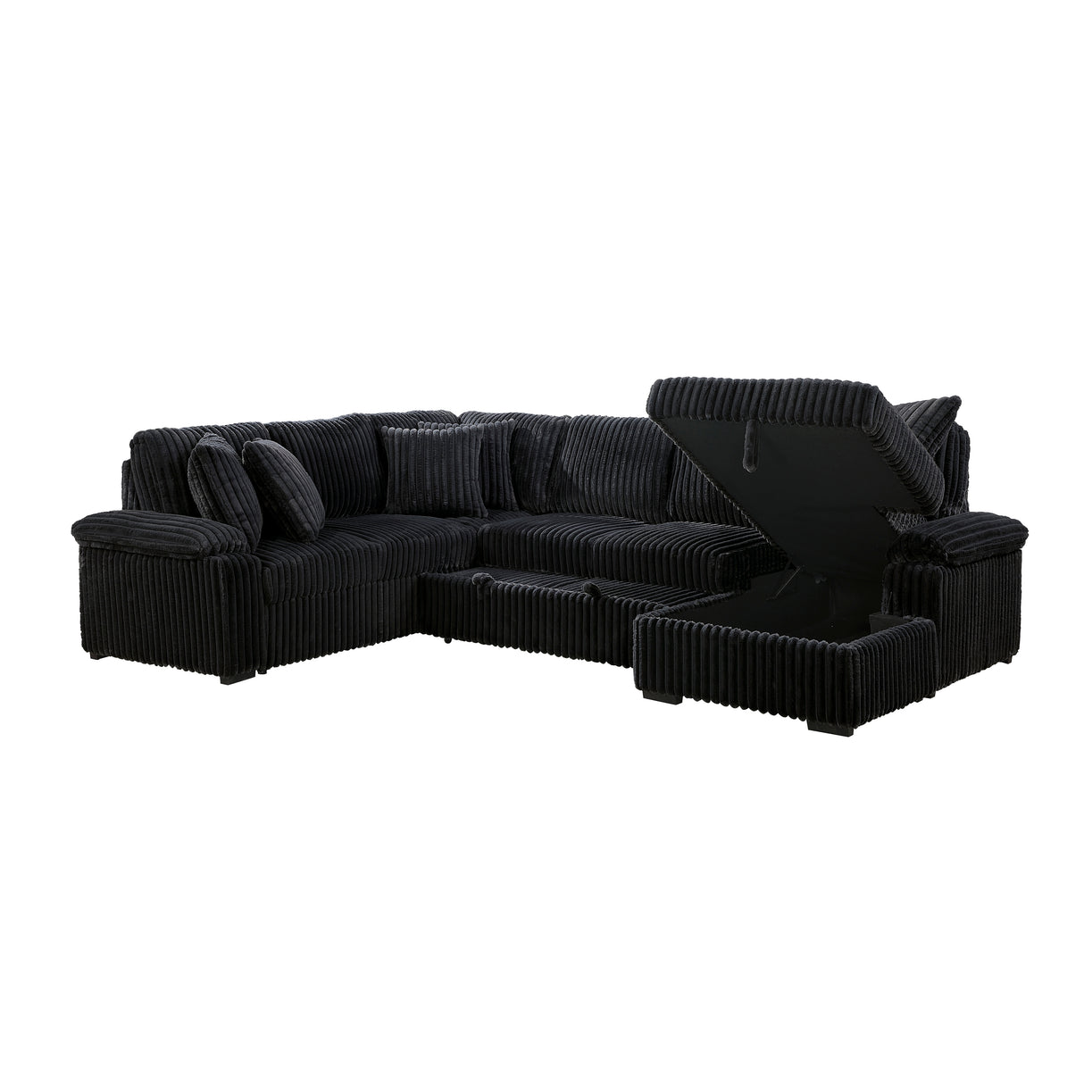 8317BLK*33LRC (3)3-Piece Sectional with Pull-out Bed, Right Side Chaise and Hidden Storage from Homelegance - Luna Furniture