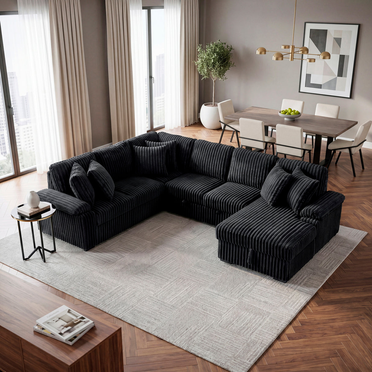 8317BLK*33LRC (3)3-Piece Sectional with Pull-out Bed, Right Side Chaise and Hidden Storage from Homelegance - Luna Furniture