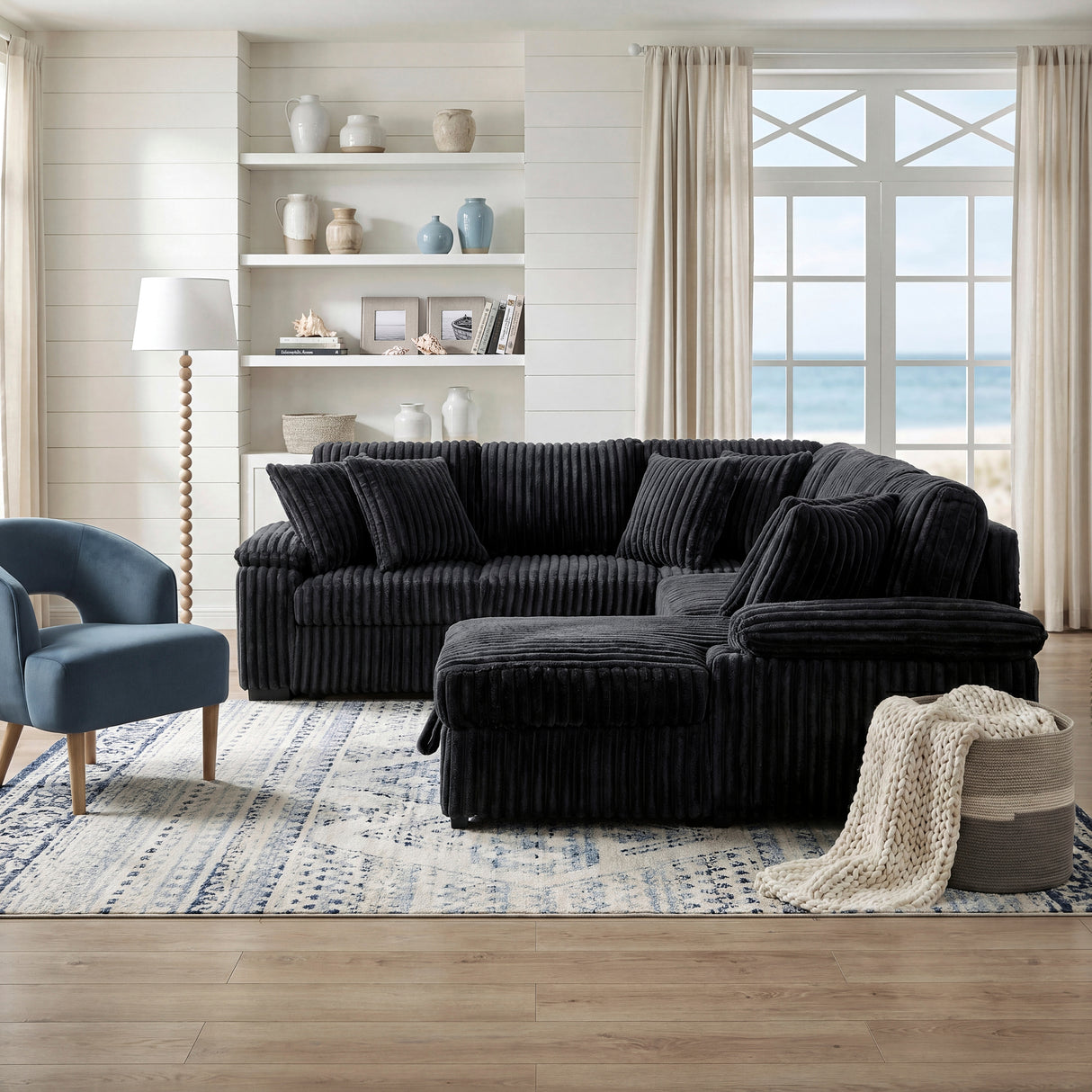 8317BLK*33LRC (3)3-Piece Sectional with Pull-out Bed, Right Side Chaise and Hidden Storage from Homelegance - Luna Furniture