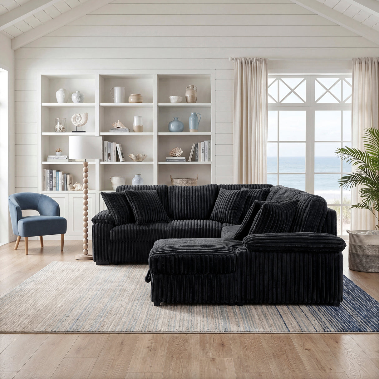 8317BLK*33LRC (3)3-Piece Sectional with Pull-out Bed, Right Side Chaise and Hidden Storage from Homelegance - Luna Furniture