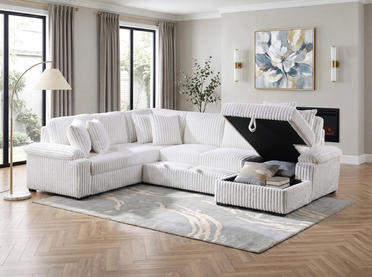 8317WHT*33LRC (3)3-Piece Sectional with Pull-out Bed, Right Side Chaise and Hidden Storage from Homelegance - Luna Furniture