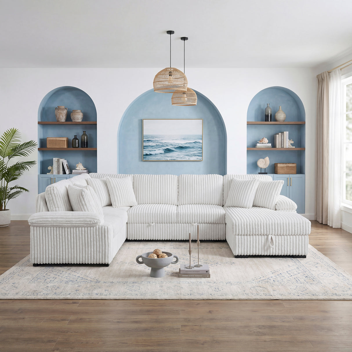 8317WHT*33LRC (3)3-Piece Sectional with Pull-out Bed, Right Side Chaise and Hidden Storage from Homelegance - Luna Furniture