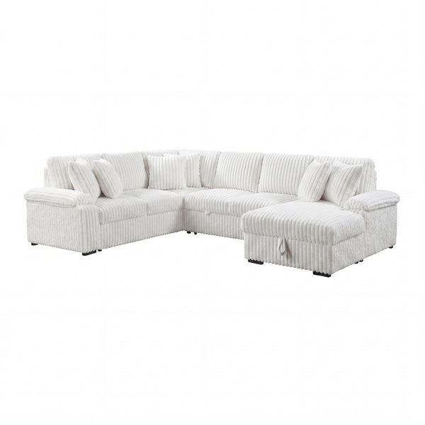 Ridge White 3-Piece Right Side Chaise Sectional with Pull-out Bed and Hidden Storage