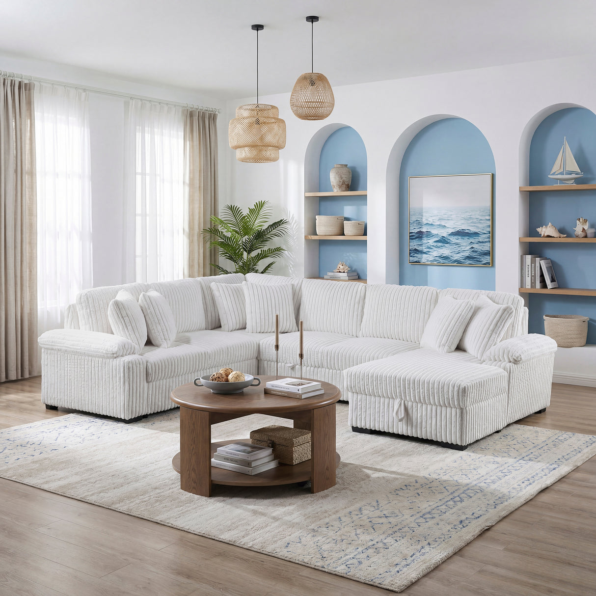 8317WHT*33LRC (3)3-Piece Sectional with Pull-out Bed, Right Side Chaise and Hidden Storage from Homelegance - Luna Furniture