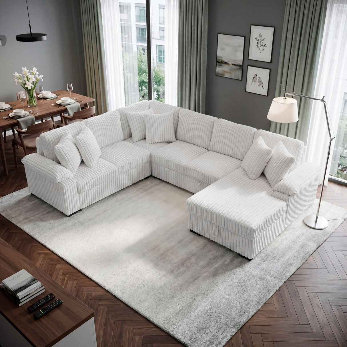 8317WHT*33LRC (3)3-Piece Sectional with Pull-out Bed, Right Side Chaise and Hidden Storage from Homelegance - Luna Furniture