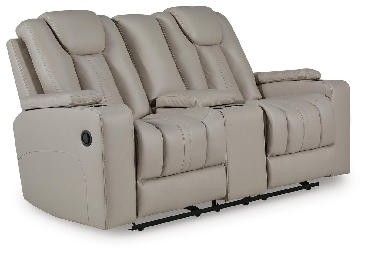Elevate Edges Coin Glider Reclining Loveseat with Console from Ashley Furniture - Luna Furniture