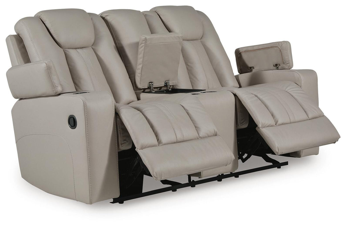 Elevate Edges Coin Glider Reclining Loveseat with Console from Ashley Furniture - Luna Furniture