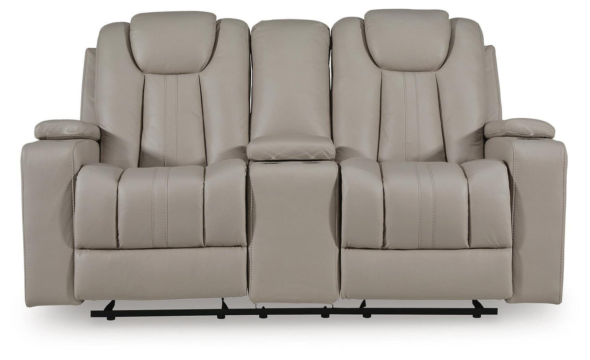 Elevate Edges Coin Glider Reclining Loveseat with Console from Ashley Furniture - Luna Furniture