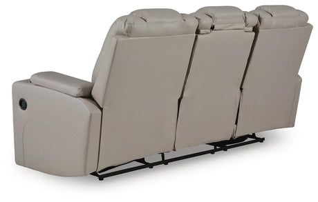 Elevate Edges Coin Reclining Sofa with Drop Down Table from Ashley - Luna Furniture