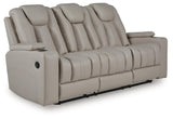 Elevate Edges Coin Reclining Sofa with Drop Down Table from Ashley Furniture - Luna Furniture
