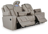 Elevate Edges Coin Reclining Sofa with Drop Down Table from Ashley Furniture - Luna Furniture