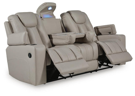 Elevate Edges Coin Reclining Sofa with Drop Down Table from Ashley - Luna Furniture
