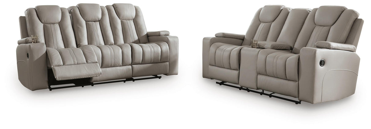 Elevate Edges Coin Reclining Sofa and Loveseat with Console from Ashley Furniture - Luna Furniture