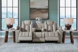 Elevate Edges Coin Reclining Sofa with Drop Down Table from Ashley Furniture - Luna Furniture