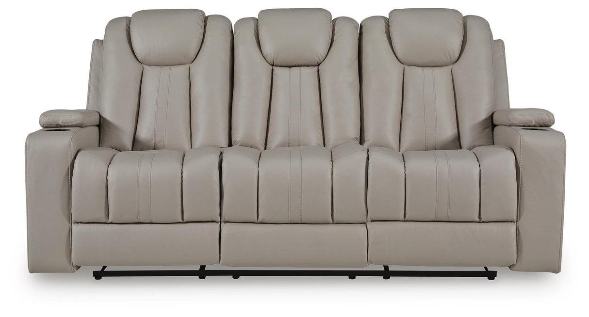 Elevate Edges Coin Reclining Sofa with Drop Down Table from Ashley Furniture - Luna Furniture