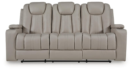 Elevate Edges Coin Reclining Sofa with Drop Down Table from Ashley - Luna Furniture