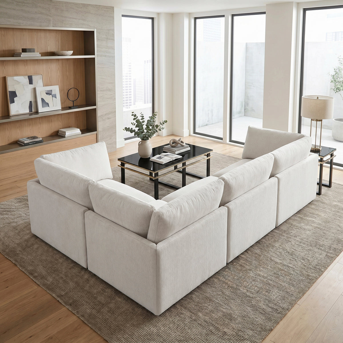 Annex Beige 5-Piece Chenille Modular Sectional with Ottoman and Reversible Cushions from Homelegance - Luna Furniture