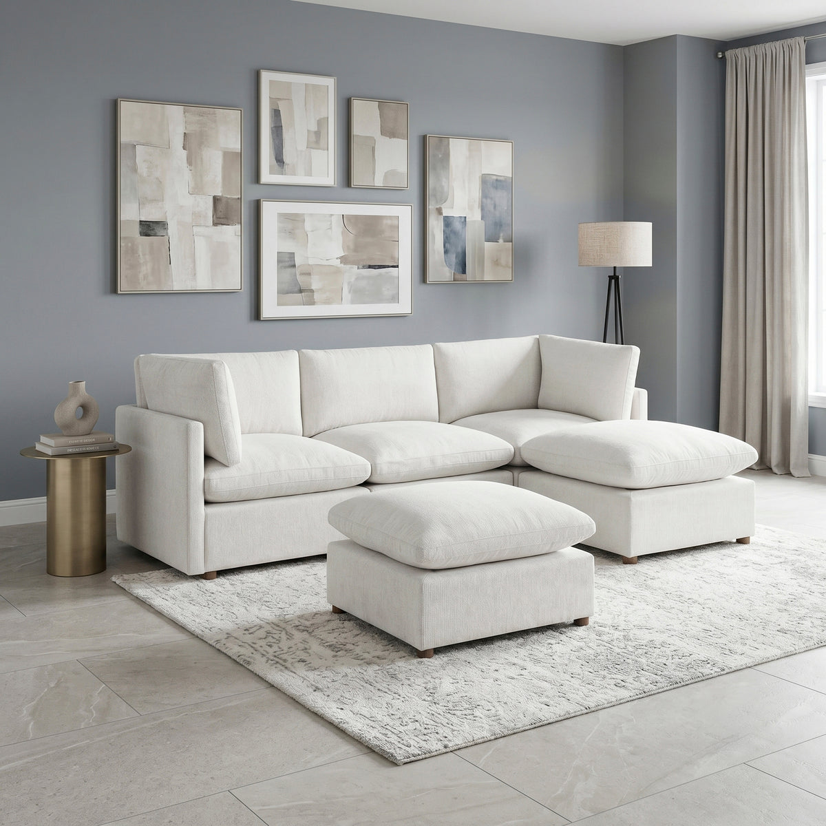 Annex Beige 5-Piece Chenille Modular Sectional with Two Ottomans from Homelegance - Luna Furniture